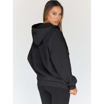 Trendy Queen Womens Zip Up Hoodies Oversized Sweatshirts Fall Fashion Outfits Casual Jackets 2025 Winter Clothes Black S
