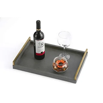 Elegant Grey Shagreen Large Serving Tray with Gold Handles