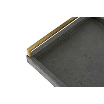 Elegant Grey Shagreen Large Serving Tray with Gold Handles