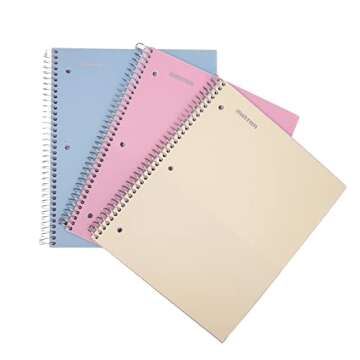 Mintra Office Durable Spiral Notebook - 2 Subject (College Ruled 3pk, Arctic Ice, Sun Yellow, Spring Pink)