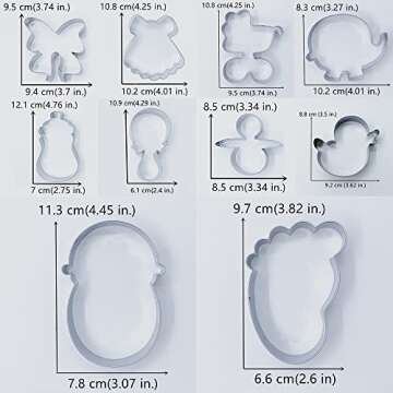 LILIAO Baby Shower Cookie Cutter Set - 10 Pcs - Footprint Dress Carriage Pacifier Ribbon Duck Rattle Elephant Bottle Baby Biscuit Cutters - Stainless Steel