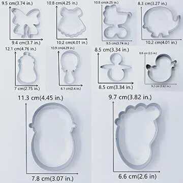 LILIAO Baby Shower Cookie Cutter Set - 10 Pcs - Footprint Dress Carriage Pacifier Ribbon Duck Rattle Elephant Bottle Baby Biscuit Cutters - Stainless Steel