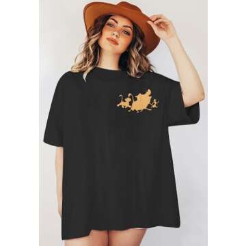 ASTANFY Magic Tshirts Animal Shirts: Women Friends Shirt Oversized Graphic Tees Casual Short Sleeve Tops Summer Black