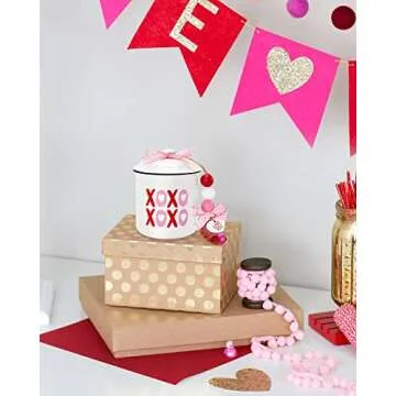 Nefelibata Valentine's Day Tiered Tray Decor Xoxo Ceramic Canister Bowl February 14th Candy Holder with Buffalo Plaid Bowknot Table Centerpiece Mother's Day Decoration Supplies Set of 1