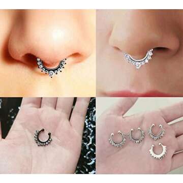 VitaCool Magnetic Septum Nose Ring Stainless Steel Horseshoe Fake Nose Rings Faux Non Piercing Clip on Hoop for Women Men