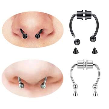 VitaCool Magnetic Septum Nose Ring Stainless Steel Horseshoe Fake Nose Rings Faux Non Piercing Clip on Hoop for Women Men