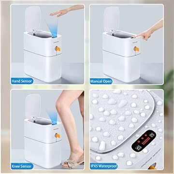 JOYBOS Bathroom Trash Cans,3.5 Gallon Automatic Small Bathroom Garbage Can, Slim Motion Sensor Plastic Narrow Trash Bin for Bedroom,Office,RV White