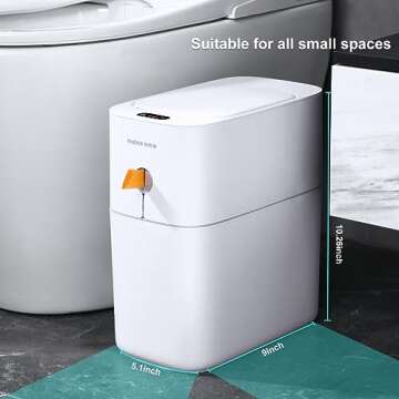JOYBOS Bathroom Trash Cans,3.5 Gallon Automatic Small Bathroom Garbage Can, Slim Motion Sensor Plastic Narrow Trash Bin for Bedroom,Office,RV White