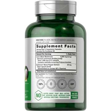 Horbäach Lions Mane Mushroom Extract | 4200mg | 120 Capsules | Vegetarian, Non-GMO, Gluten Free Supplement