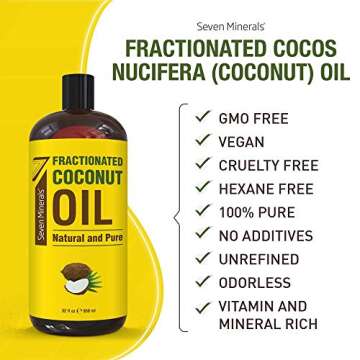 Seven Minerals, Pure Fractionated Coconut Oil - Big 32 fl oz Bottle - Non-GMO, 100% Natural, Lightweight Massage Oil for Massage Therapy on Skin, Hair, More - Perfect Carrier Oil for Essential Oils