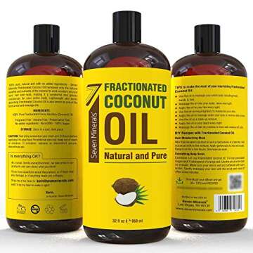 Seven Minerals, Pure Fractionated Coconut Oil - Big 32 fl oz Bottle - Non-GMO, 100% Natural, Lightweight Massage Oil for Massage Therapy on Skin, Hair, More - Perfect Carrier Oil for Essential Oils