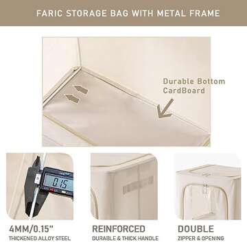 Clothes Storage Bins with Zipper and Metal Frame,2 Pack 24L, Closet Sweaters Organizer,Quilt Storage...