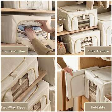 Clothes Storage Bins with Zipper and Metal Frame,2 Pack 24L, Closet Sweaters Organizer,Quilt Storage Under Bed Dorm Room Bedroom, Foldable Storage Bags, Kids&Baby&Adult Clothing Storage Containers