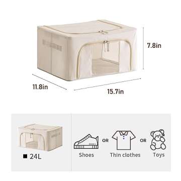 Clothes Storage Bins with Zipper and Metal Frame,2 Pack 24L, Closet Sweaters Organizer,Quilt Storage Under Bed Dorm Room Bedroom, Foldable Storage Bags, Kids&Baby&Adult Clothing Storage Containers