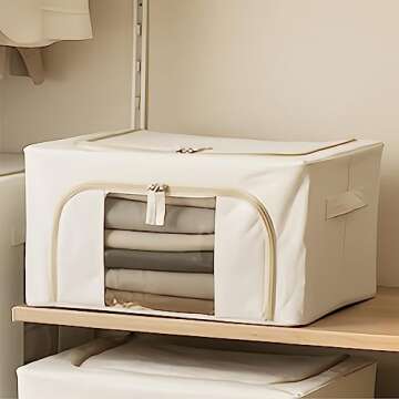 Clothes Storage Bins with Zipper and Metal Frame,2 Pack 24L, Closet Sweaters Organizer,Quilt Storage Under Bed Dorm Room Bedroom, Foldable Storage Bags, Kids&Baby&Adult Clothing Storage Containers