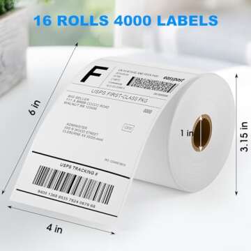 MaxGear 4" x 6" Direct Thermal Labels, 4000 Pcs/16 Rolls, Perforated White Mailing Shipping Package Labels, Commercial Grade, Permanent Adhesive, Compatible with Most Thermal Printers