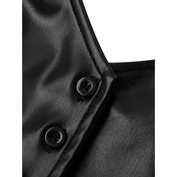 Womens Sexy Halter Neck PU Leather Vest Button Down Camisole Short Crop Tops PU Leather Clubwear (Black, Small)