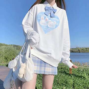 Starry Collector Kawaii Fashion Pastel Goth Crewneck Soft Long Sleeve Cute Cartoon Heart Print Cloud...