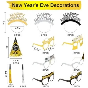 New Year’s Eve Party Supplies Kit 2025 - 36 Pieces