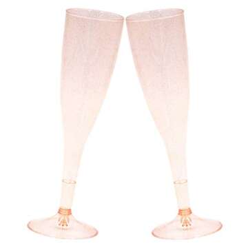 Homy Feel Rose Gold Glitter Plastic Rose Gold Wine Glasses 30 Pack,6.5 OZ Champagne Flutes Disposable for Valentine's Day,Plastic Champagne Flutes,Mimosa Bar Glasses,Valentine's day Supplies