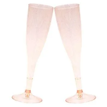 Rose Gold Glitter Plastic Champagne Flutes - 30 Pack