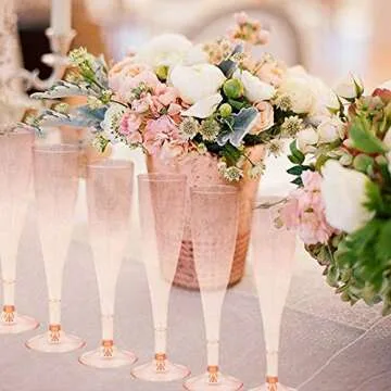 Rose Gold Glitter Plastic Champagne Flutes - 30 Pack