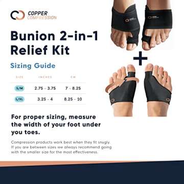 Copper Compression Bunion Relief Kit - Includes 1 Pair Each of Bunion Corrector Cushion Sleeves & Bunion Corrector Toe Splints - Pads & Straightens Bunions, Feet for Men & Women - Large/X-Large
