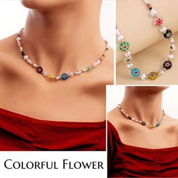 6 PCS Y2K Beaded Necklaces for Women Cute Boho Pearl Summer Beach Handmade Choker Necklace Set Aesthetic Preppy Fashion Jewelry Gift for Women