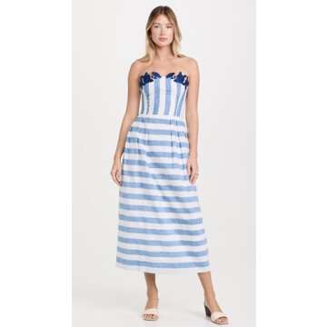 FANM MON Women's Lorr Striped Dress, Blue Stripes, L