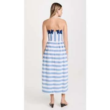 FANM MON Women's Lorr Striped Dress, Blue Stripes, L