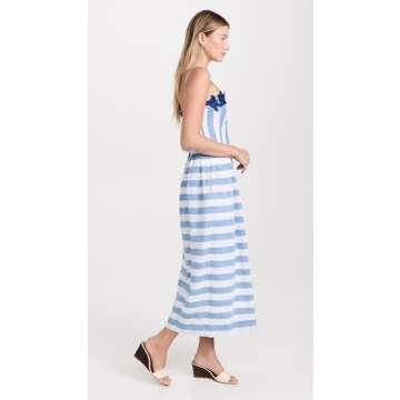 FANM MON Women's Lorr Striped Dress, Blue Stripes, L
