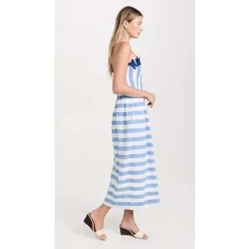 FANM MON Women's Lorr Striped Dress, Blue Stripes, L