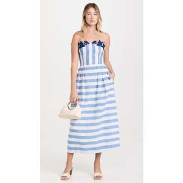 FANM MON Women's Lorr Striped Dress, Blue Stripes, L