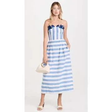 FANM MON Women's Lorr Striped Dress, Blue Stripes, L