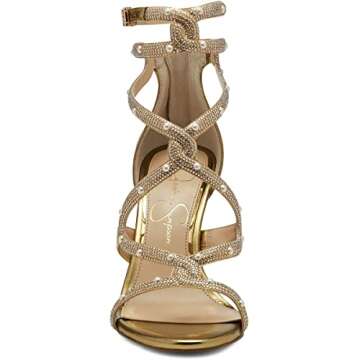 Jessica Simpson Women's Janya Ankle Strap High Heel Sandal Heeled, Karat Gold, 8