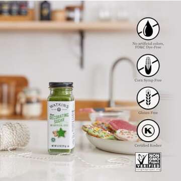 Watkins Green Decorating Sugar, Non-GMO, Kosher, 4.2 Ounce, 1-Pack