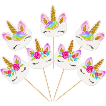 Coopache 48 Pieces Rainbow Unicorn Cupcake Toppers, Cupcake Picks Cake Decorations, Double Sided Uni...
