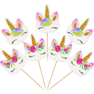 Coopache 48 Pieces Rainbow Unicorn Cupcake Toppers, Cupcake Picks Cake Decorations, Double Sided Uni...
