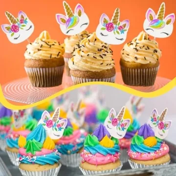 Coopache 48 Pieces Rainbow Unicorn Cupcake Toppers, Cupcake Picks Cake Decorations, Double Sided Unicorn Cake Topper Set Birthday Baby Shower Party Supplies