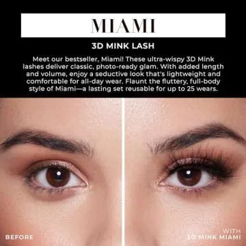 Lilly Lashes Miami 3D Mink Lashes - False Eyelashes Natural Look - Mink Eyelashes for Wispy Lashes Natural Look - Reusable Fake Eyelashes up to 25 Wears - Fluffy Eyelashes for Wispy Eyelashes