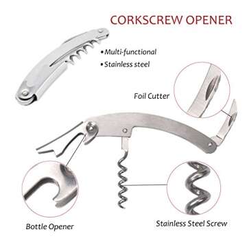 Kato Wine Accessories Gift Set - Wine Bottle Corkscrew Opener Kit, Drip Ring, Foil Cutter and Wine Pourer and Stopper in Novelty Bottle-Shaped Case Valentine's Gift, Black