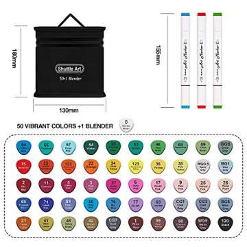 Shuttle Art 51 Colors Dual Tip Alcohol Based Art Markers, 50 Colors plus 1 Blender Permanent Marker ...