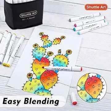 Shuttle Art 51 Colors Dual Tip Alcohol Based Art Markers, 50 Colors plus 1 Blender Permanent Marker Pens Highlighters with Case Perfect for Illustration Adult Coloring Sketching and Card Making…