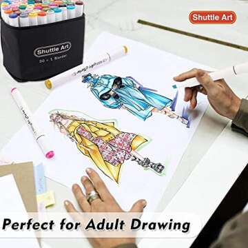 Shuttle Art 51 Colors Dual Tip Alcohol Based Art Markers, 50 Colors plus 1 Blender Permanent Marker Pens Highlighters with Case Perfect for Illustration Adult Coloring Sketching and Card Making…