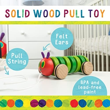KIDS PREFERRED World of Eric Carle The Very Hungry Caterpillar Wooden Pull Toy Classic Pull Toy Shaped Like The Very Hungry Caterpillar for Toddlers and Kids