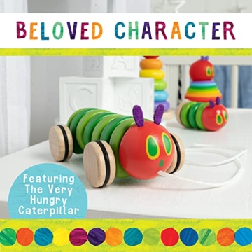 KIDS PREFERRED World of Eric Carle The Very Hungry Caterpillar Wooden Pull Toy Classic Pull Toy Shaped Like The Very Hungry Caterpillar for Toddlers and Kids