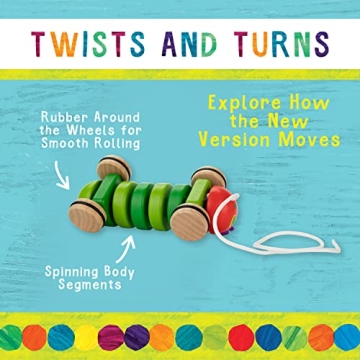 KIDS PREFERRED World of Eric Carle The Very Hungry Caterpillar Wooden Pull Toy Classic Pull Toy Shaped Like The Very Hungry Caterpillar for Toddlers and Kids
