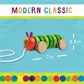 KIDS PREFERRED World of Eric Carle The Very Hungry Caterpillar Wooden Pull Toy Classic Pull Toy Shaped Like The Very Hungry Caterpillar for Toddlers and Kids