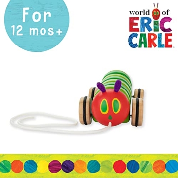 KIDS PREFERRED World of Eric Carle The Very Hungry Caterpillar Wooden Pull Toy Classic Pull Toy Shaped Like The Very Hungry Caterpillar for Toddlers and Kids
