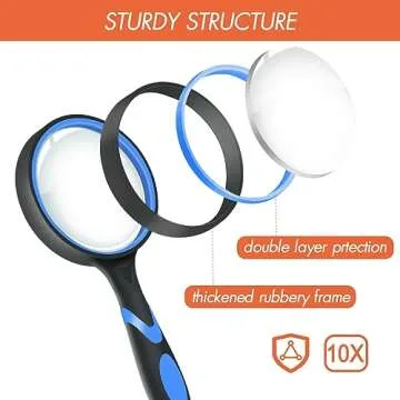 Leffis 4 Pack Magnifying Glass, 10X Non-Slip Handheld Reading Magnifier with Lanyard for Kids and Se...
